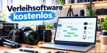 Verleihsoftware kostenlos: Kamera-Equipment und Laptop mit Buchungskalender